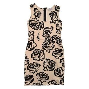 VTG Pippa Dee Womens Dress UK8 US 4 Beige Black Floral Bodycon Sleeveless Sheath